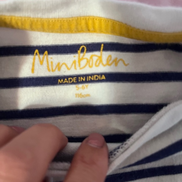 Mini Boden Navy Striped Tee with Colorful Fruit and Insect Patches - Picture 2 of 2